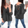 Women's V-neck zipper solid color long-sleeved chiffon shirt