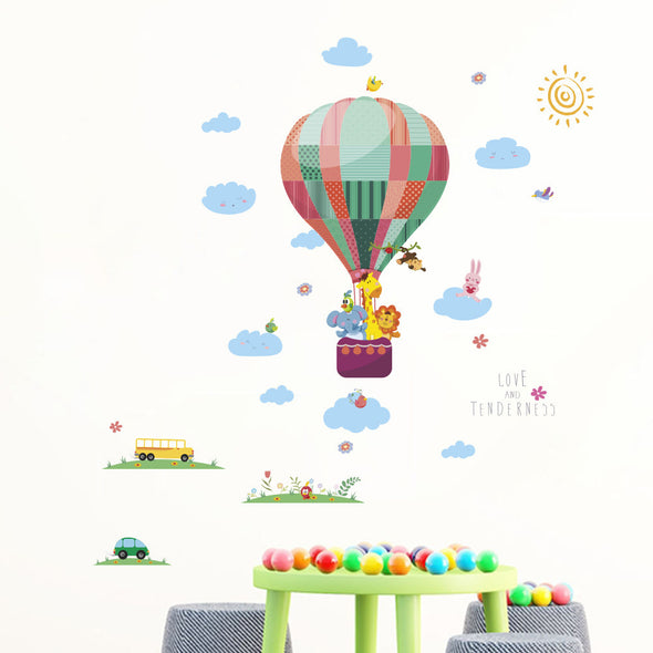 Cartoon Hot Air Balloon Animal Wall Sticker