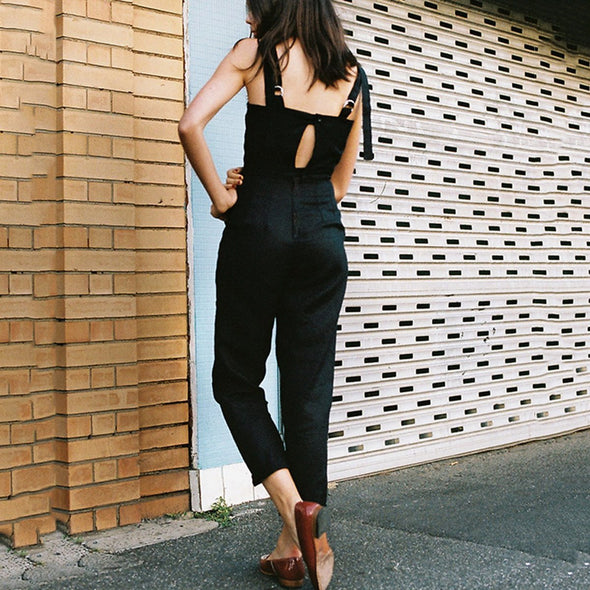 Fashion Black Solid Sleeveless Jumpsuit