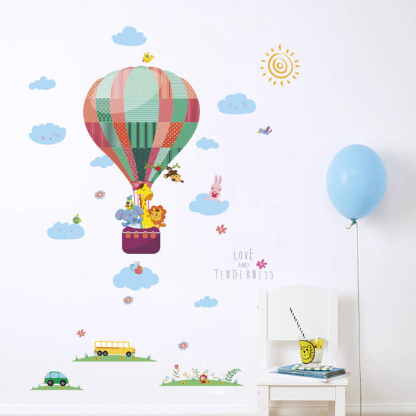 Cartoon Hot Air Balloon Animal Wall Sticker