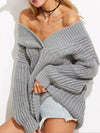 Off Shoulder V-neck Solid Color Sweater Tops