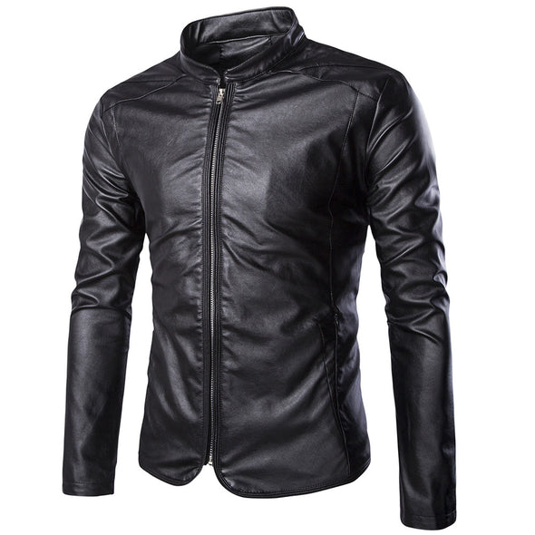 New Large Size Stand Collar Leather Men's Jacket