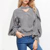 V Collar Halter Ruffled Side With Small Fur Ball Long Sleeve Sweatshirts