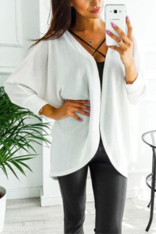 Asymmetric Neck  Snap Front  Plain Cardigans