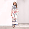 Women's stand collar trumpet sleeve print large dress