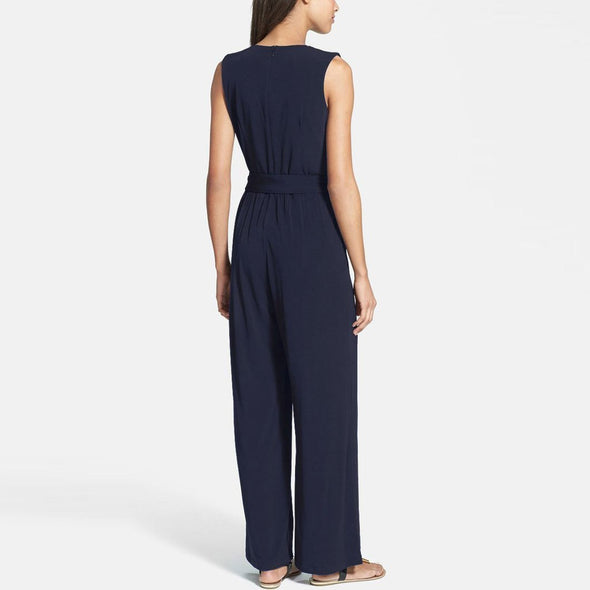 Sexy V-Neck Pure Color Sleeveless Jumpsuit