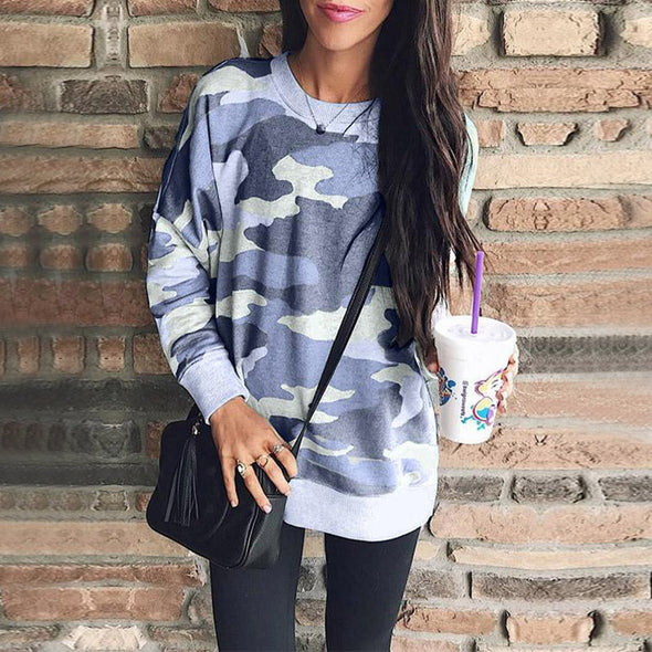 Camouflage Printed Long Sleeve Sweater