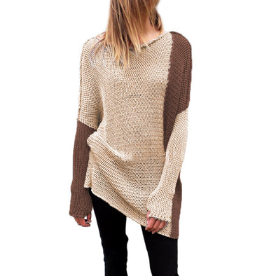 Hit Color Round Neck Long Sleeve Sweaters