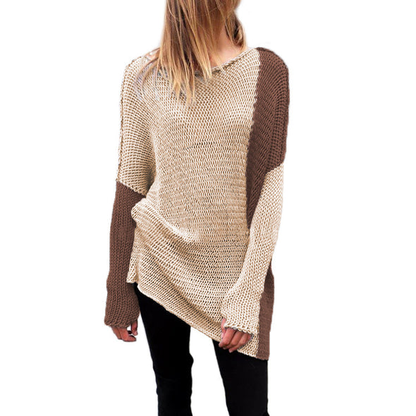 Hit Color Round Neck Long Sleeve Sweaters