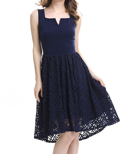 Lace Stitching Solid Color Dress