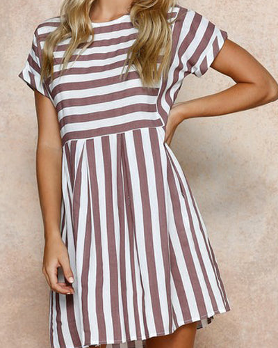 O-neck Short-Sleeved Striped Dress