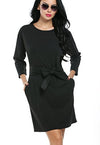 Round Neck Cropped Sleeves Pocket Dress