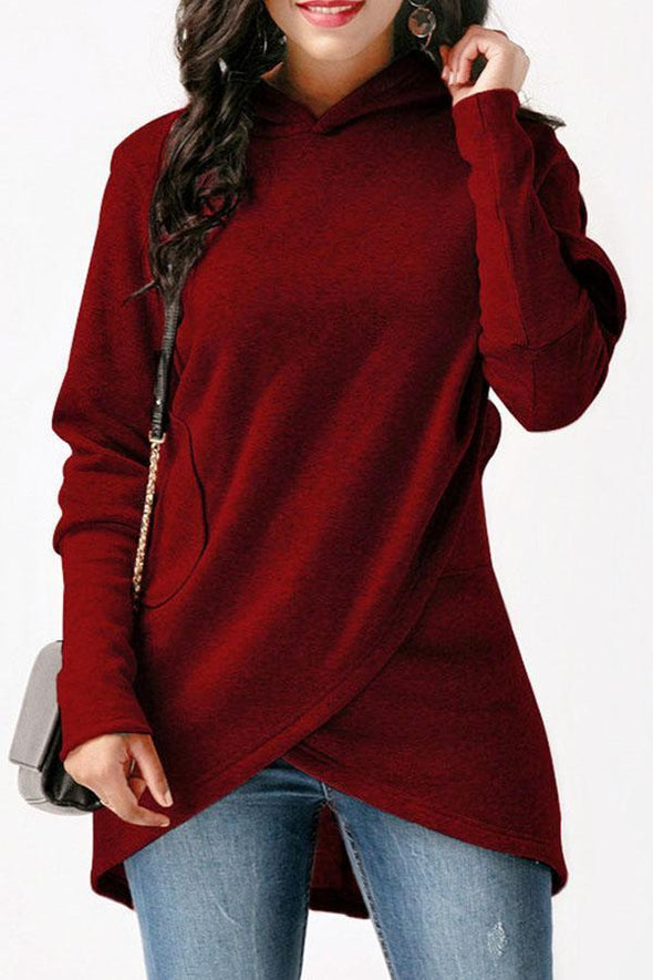 Asymmetric Hem Loose Fitting  Plain Hoodies