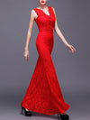 Celebrity V-Neck Plain Lace Mermaid Evening Dress