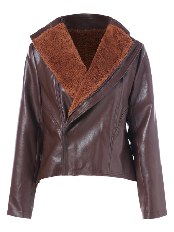 PU Leather Slim Velvet Women's Coat