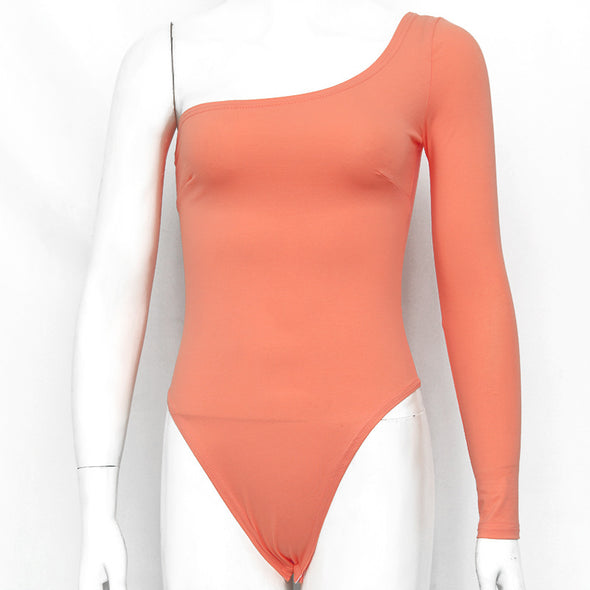 New One Shoulder Long Sleeved Sexy Bodysuit