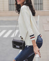 Irregular Split Color Contrast Striped V-Neck Sweater