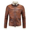 Men's One-piece Thick Stand Collar Leather Jacket