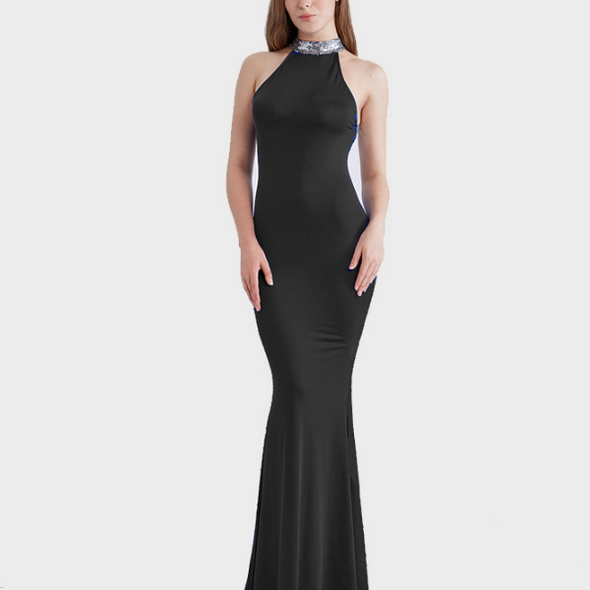 Pure Color High Neck Sleeveless Evening Dresses