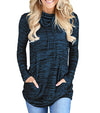 Long-Sleeved Drawstring Pile Collar Striped Sweater