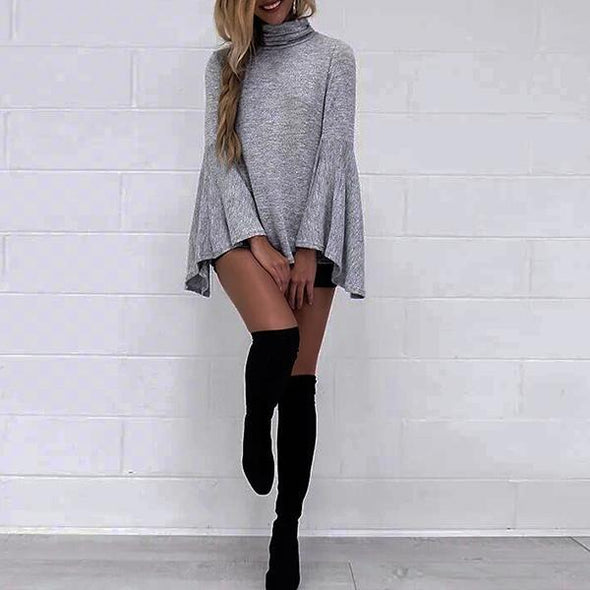 Autumn New Long-Sleeved High-Necked Trumpet Sleeves Sweater