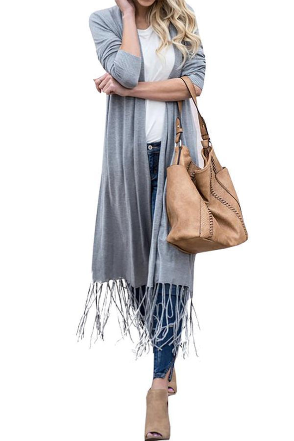 Tassel  Lengthen  Plain Cardigans