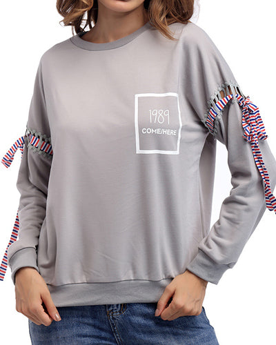 Solid Color Long Sleeve Strap Sweatshirt