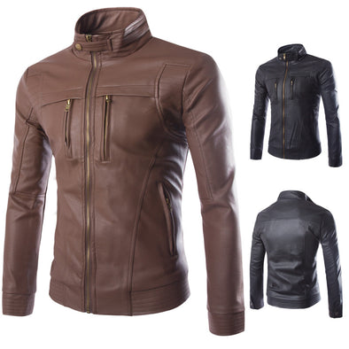 Boutique Stand Collar Leather Men's Jacket