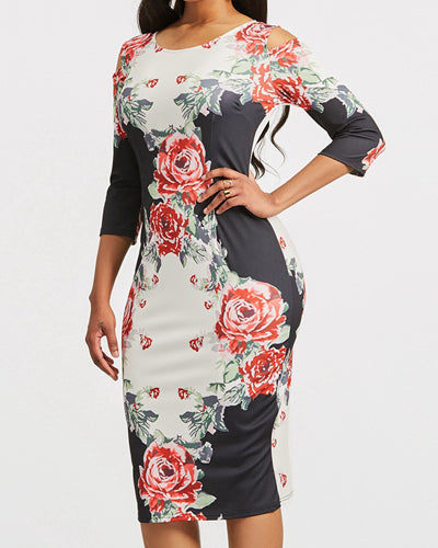 Sexy Off-The-Shoulder Short-Sleeved Printed Bodycon Dresses