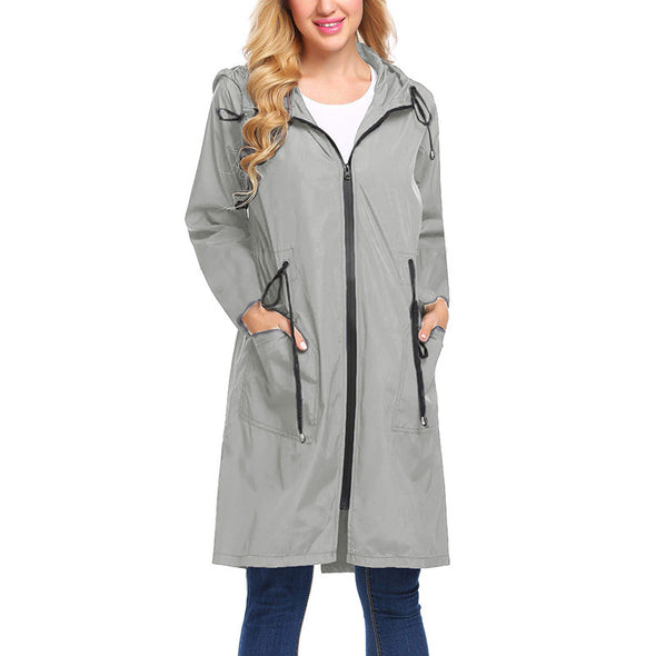 Casual Lightweight Waterproof Pure Color Long Sleeve Raincoat Outwear