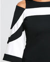 Contrast Round Neck Cropped Sleeves Slim T-Shirt