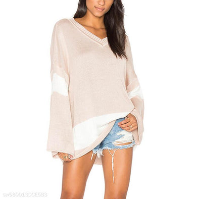 Flare Sleeve Color Matching V-Neck Sweater