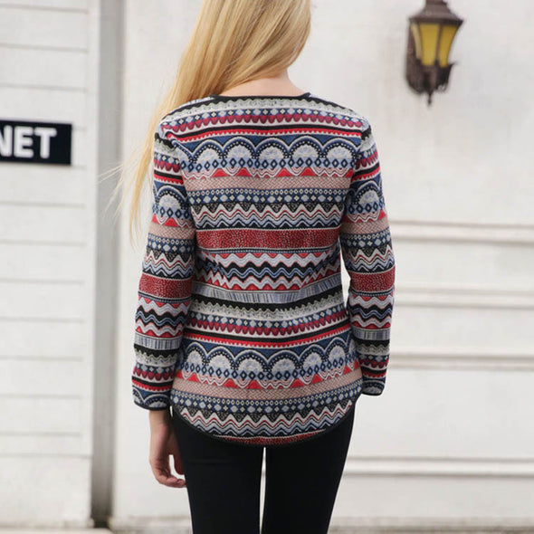 Retro Printing Long Sleeve Cardigan Coat