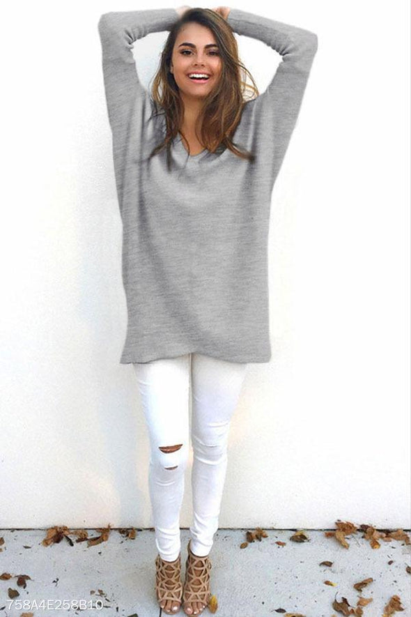 V Neck  Loose Fitting  Plain Sweaters