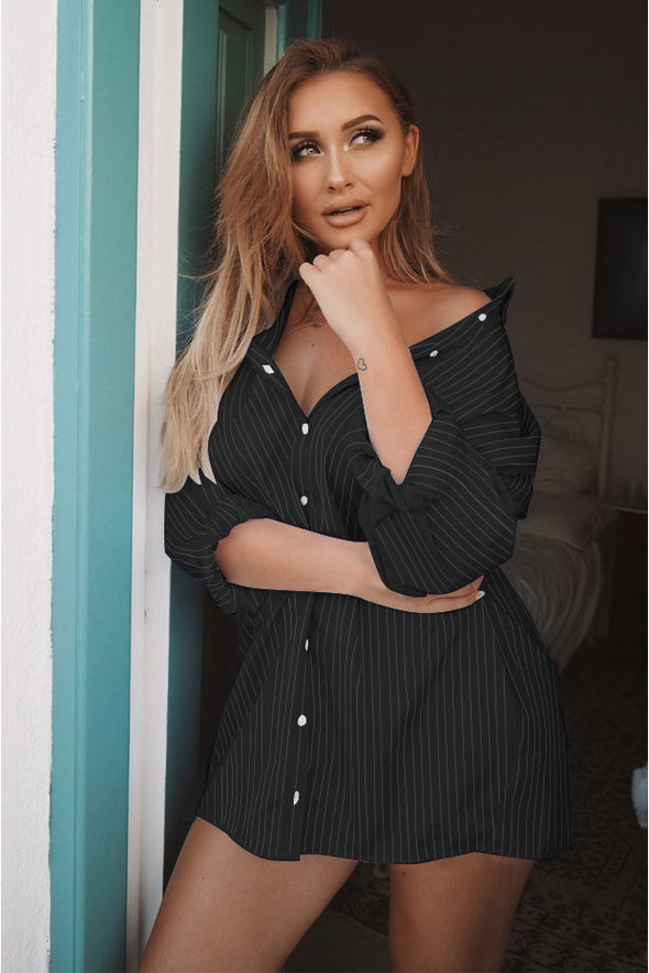 Loose Striped Long Sleeved Shirt Dress