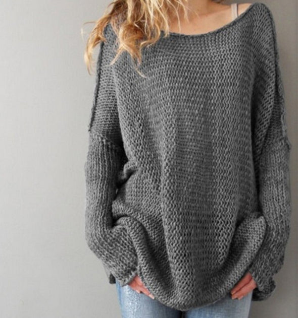 O-Neck Long-Sleeved Solid Color Sweater