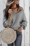 Fashion Plain Long Sleeve V-Neck Sweater