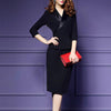 V Collar Pure Color 3/4 Sleeve Bodycon Dreee