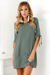 Simple Solid O-Neck Short Sleeve Chiffon Shift Dress