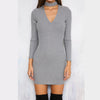 Fashion Hanging-Neck Solid V-Neck Bodycon Dress