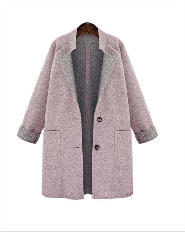 Fashion Solid Stand-Neck Single-breasted Woolen Coat