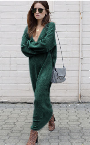 V-neck Long Sleeved Winter Knitted Dress