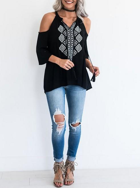 Fashion Off Shoulder Halter Black Shirt