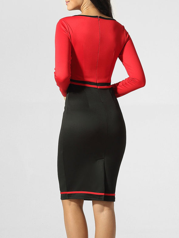 Round Color Block Zips Split Bodycon Dress