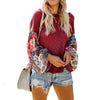 Printed Lantern Sleeve Paneled Knit Sweater