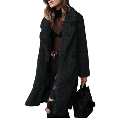 Long Sleeve Lapel Women's Plush Coat