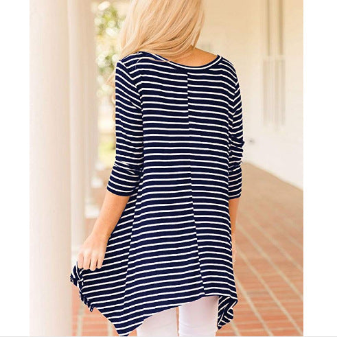 Round Neck Long Sleeve Irregular T-Shirt