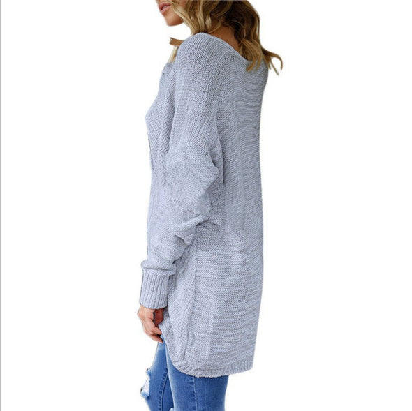 Solid Color Long Sleeve V-Neck Crossover Sweater