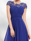 Round Neck Patchwork Ruched  Hollow Out Plain Evening Dress