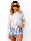 Gray Long Sleeves Knotted Sweatshirts